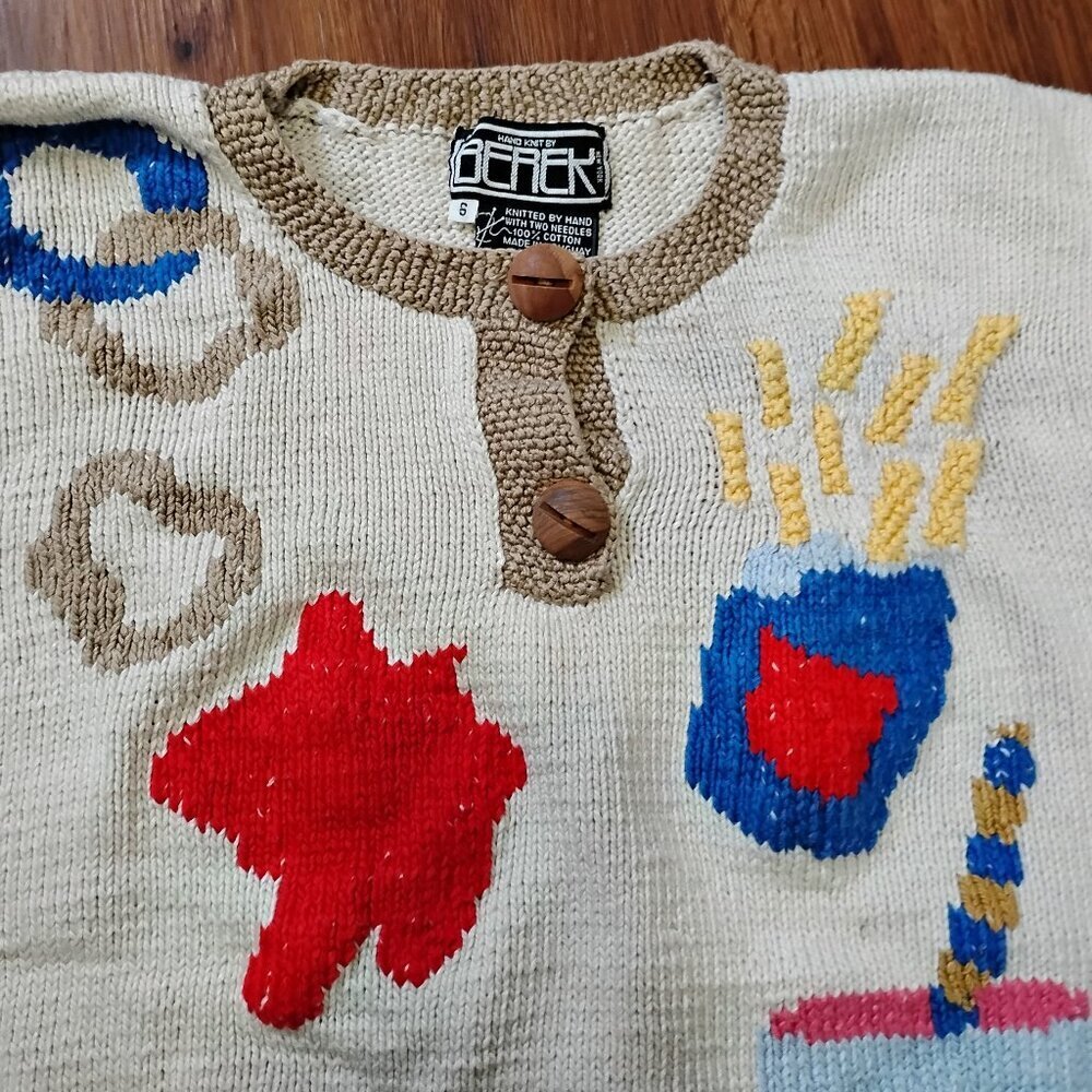 Vintage Berek Snack Food Hand Knit Novelty Sweater
